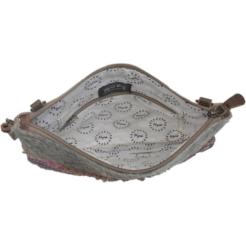Laced Small Cross-Body Bag Cotton Leather Upcycled Women Stylish Organizer - Picture 6 of 7